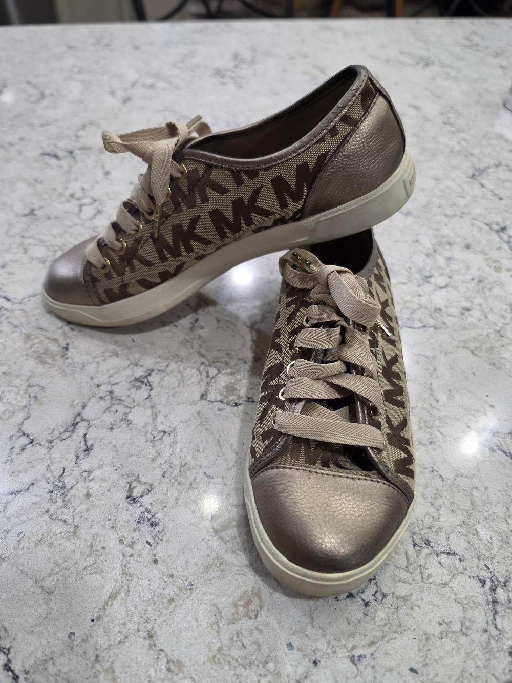 Michael Kors Women's MK Logo Metallic Gold/Beige Casual Sneakers